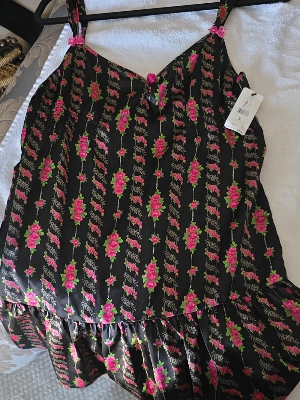 Betsey Johnson Black Floral Intimates with Pink Accents